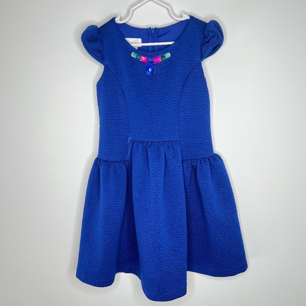 Vintage Bonnie Jean Cobalt Blue Bejeweled Fit and Flare Dress 6